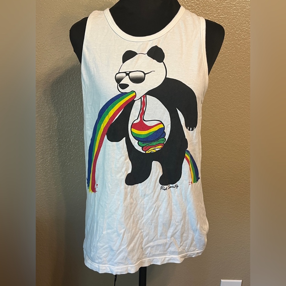 Riot Society Panda Rainbow Tank Top Men’s Small